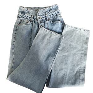 High Waist Jeans Denim Light Wash Zipper Ankle Black Fashion Size 36